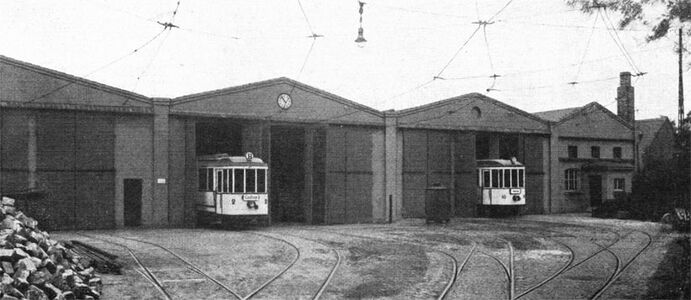 Blick auf die alten Wagenhallen vor 1928