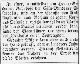 Dortmunder Anzeiger amtliches Kreisblatt 26 (30 3 1853) Oelmühle.png
