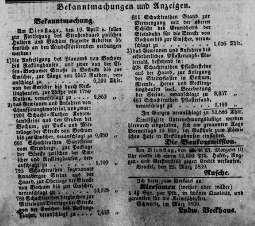 Datei:Dortmunder Wochenblatt (23 3 1839) 12 Ausschnitt-Bochumer-Bahnhofstraße.png