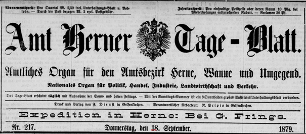 Titel (Ausschnitt) aus der Ausgabe vom 18. September 1879
