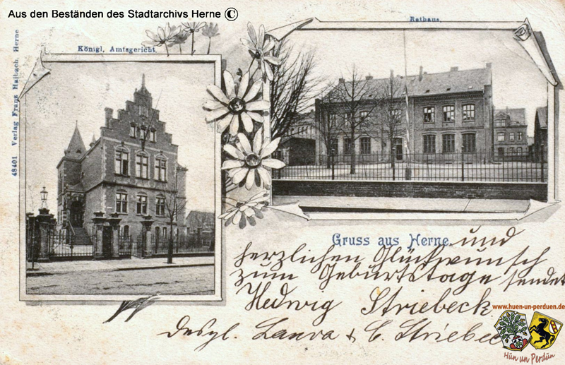 Datei:Gruß aus Herme mit altem Rathaus und Amtsgericht.jpg