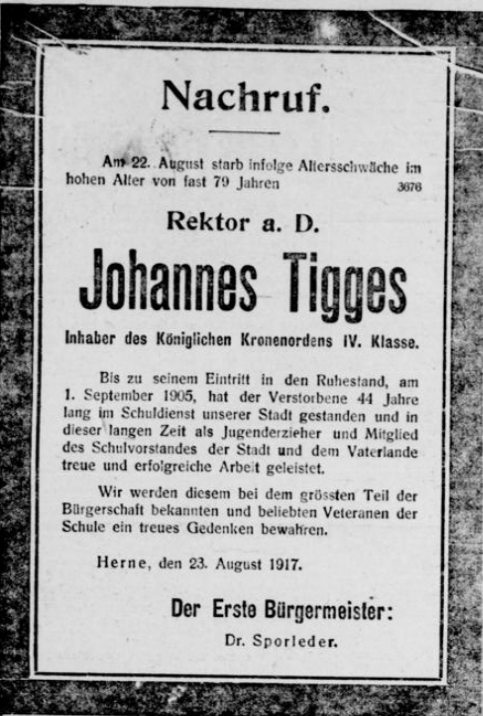 Herner Anzeiger 12 13 (24.8.1917) 195.Tigges-Sterbeanzeige3.png
