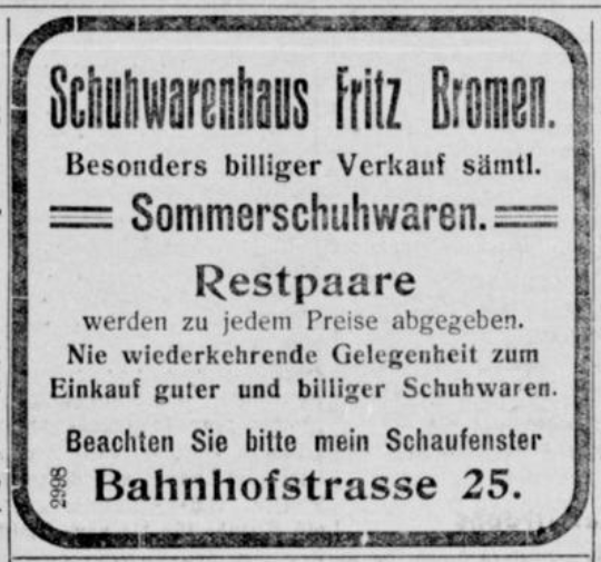 Datei:Herner Anzeiger 8 (10.8.1912) 1012. Bromen Schuhwarenhaus.png