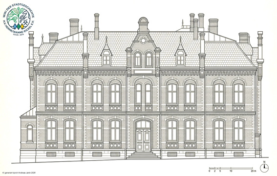 Datei:Vereinshaus Schulstraße KI Zeichnung Front.jpg