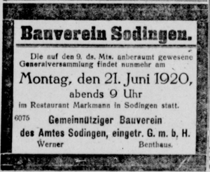 Herner Anzeiger (21.6.1920) Bauverein Sodingen.png