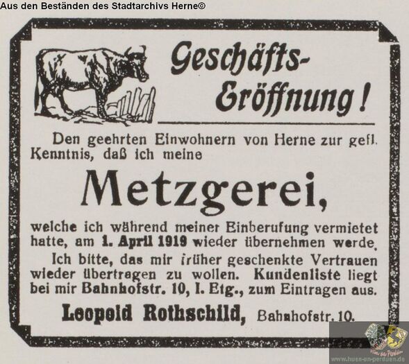 Anzeige der Metzgerei Rothschild, 1919