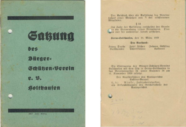 Die erste und die letzte Seite der Satzung von 1929 [1]