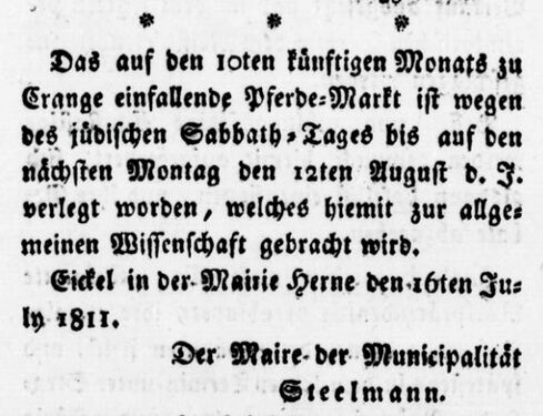 Bekanntmachung des Bürgermeisters Steelmann, 1811