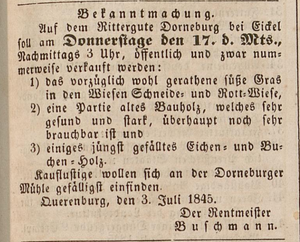 Bochumer Kreisblatt (5.7.1845) Dorneburg Mühle.png