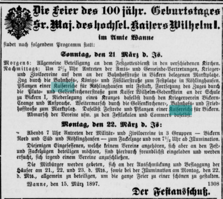 Emscher Zeitung (17.03.1897) Röhlinghausen - Wanne - Kaisereiche.png