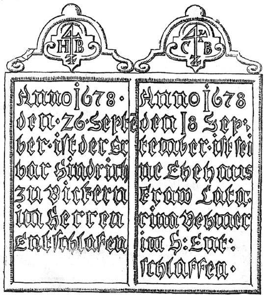 Datei:Grabstein Bickern 1678 (WEZ 25.06.1927).png