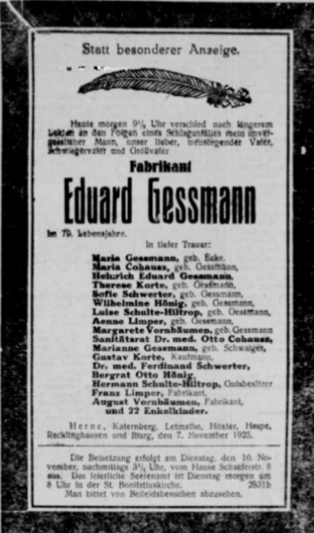 Datei:HA 21 (7.11.1925) 308.Gessmann-Todesanzeige.png