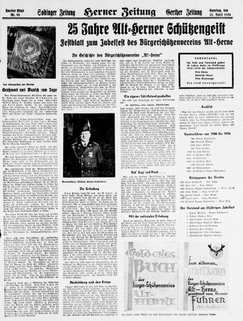 Sonderseite der Herner Zeitung zum 25jährigen Jubiläum am 21. April 1934