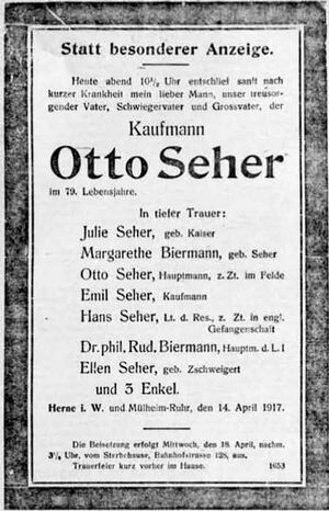 Herner Anzeiger (17.04.1917) Otto Seher Anzeige.jpg
