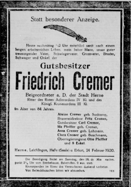 Datei:Herner Anzeiger (20.02.1920) Cremer Friedrich-01.png