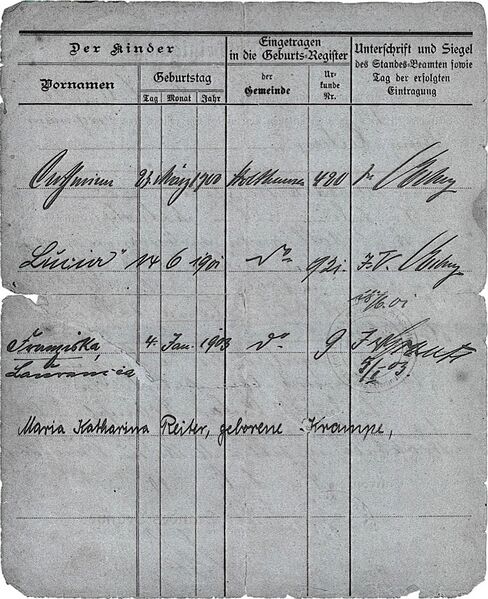 Datei:Rückseite Heirats-Bescheinigung Reiter Krampe.jpg