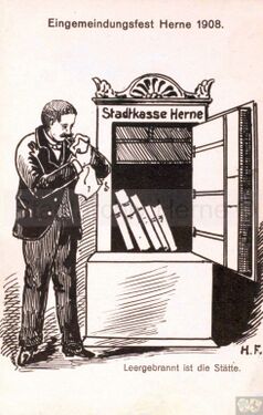Spottkarte 'Oberbürgermeister Büren vor leerem Tresor'[1]