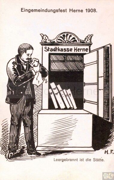 Datei:Spottkarte Oberbürgermeister Büren vor leerem Tresor.jpg