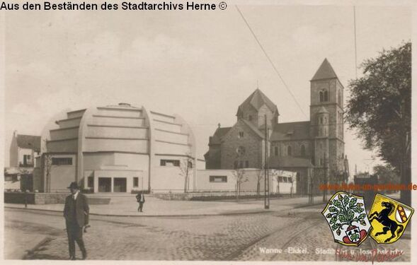 Stadthalle Wanne-Eickel und Josephskirche, gelaufen 1930