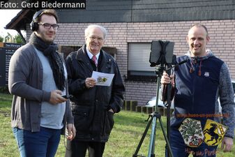 Teamgruppenbild beim Videodreh "Das Pestkeuz". Kai Sturm, Gerd. E. Schug, Marcus Schubert (v. l.)