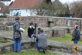 Videodreh Szene 3. Daniela Rawe, Horst Schröder, Marcus Schubert, Thorsten Schmidt (v. l.)