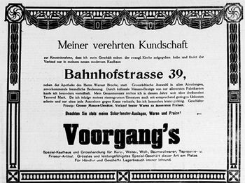 Kaufmann Johannes Voorgang inseriert im Juni 1912 seine Eröffnung.